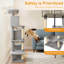 Grand arbre à chat 70 po pour chats d'intérieur avec perchoir supérieur moelleux, deux grands condos, hamac gris clair-1031470871