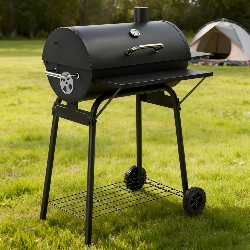 Barbecue au charbon de baril extérieur de 39,4 po, barbecue avec zone de cuisson avec roulettes de rangement pour la cuisine de jardin