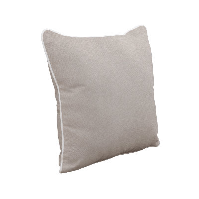 East Green 18 X 18" Square Outdoor Accent Pillow, Flax Tan With White Piping