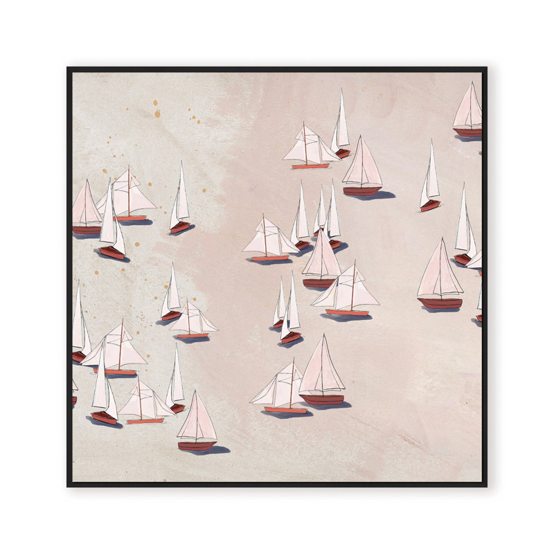 Coastal Retreat Modern Ensemble: Sailboat Odyssey, 24" H x 24" W, Framed Canvas, White