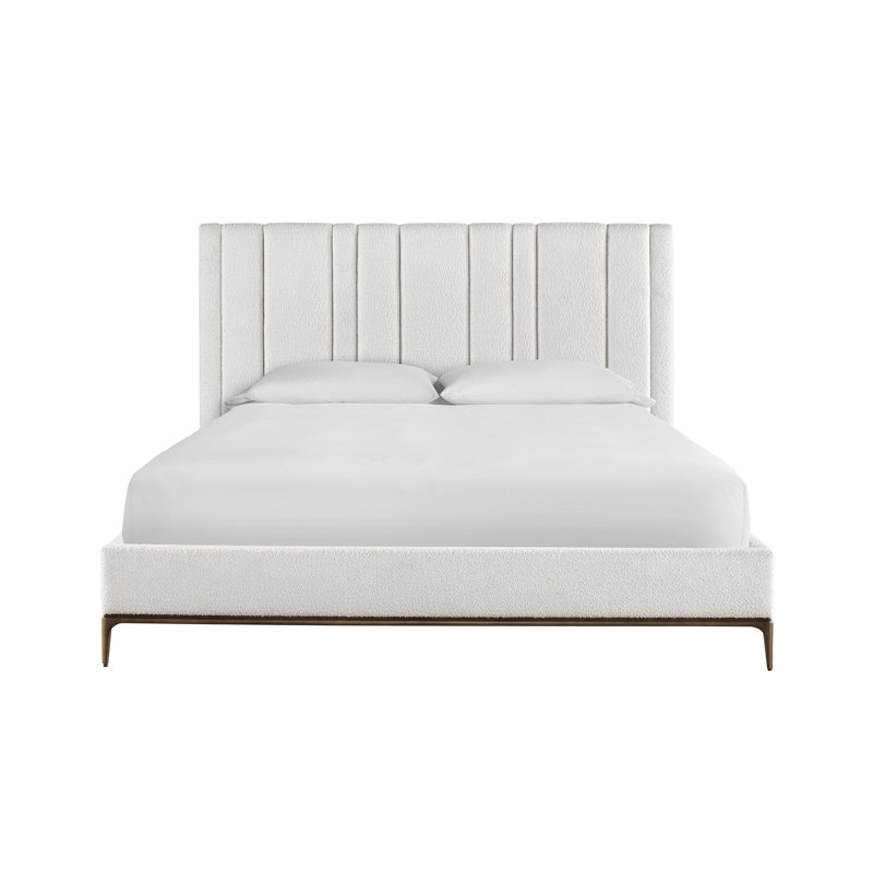 Cream Tufted Upholstered Queen Bed with Metal Frame