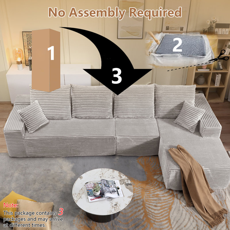 Canapé modulaire Boneless, Orienté à gauche (vu de face), Velours côtelé gris