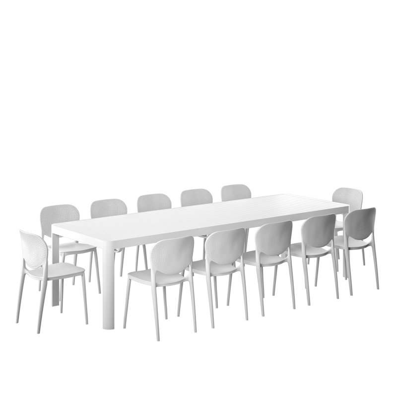 Ensemble repas d'extérieur en aluminium et résine Amazonia Milky, 12