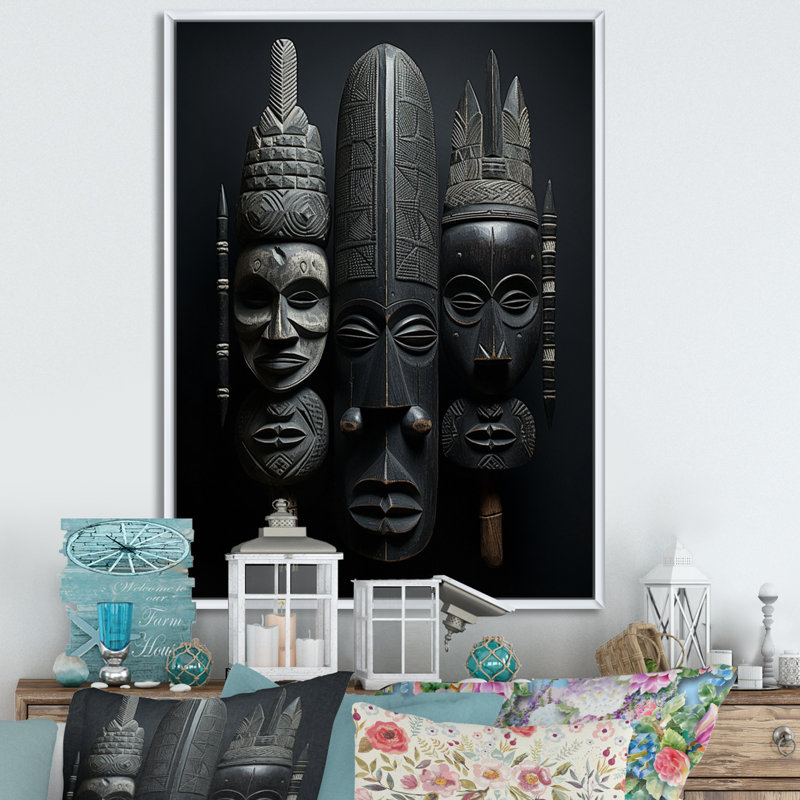 Laesha African Mask On Canvas Print, 20" H x 12" W x 1" D, White Floater Frame