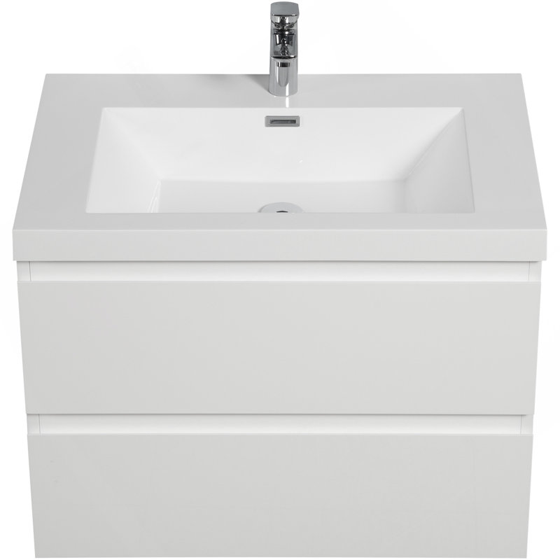 Meuble-lavabo mural 30 po avec lavabo, meuble-lavabo mural moderne avec lavabo à surface et tiroirs à fermeture en douceur, blanc brillant