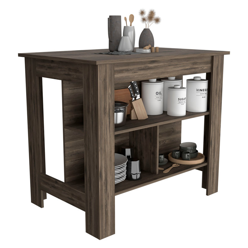 Kitchen Island, Three Concealed Shelves, Dark Brown