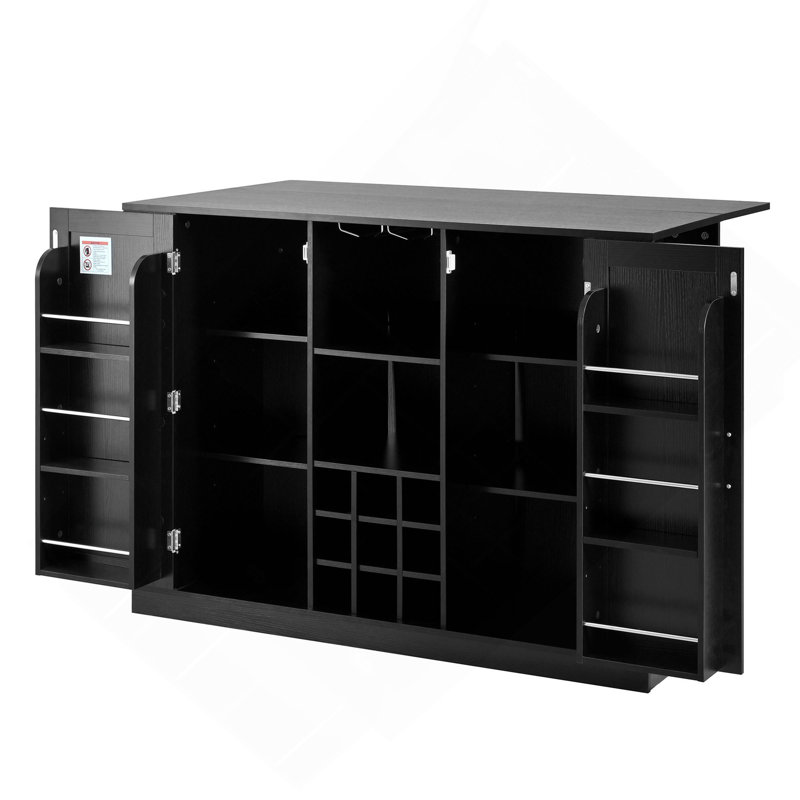 47.2" Counter Height Table with Foldable Top & Power Outlet, Sideboard Buffet Cabinet & Bar Cabinet, Wine Rack & Stemware Holder, 2-Door Storage Cabinet for Dining Room (Chairs Not Included)