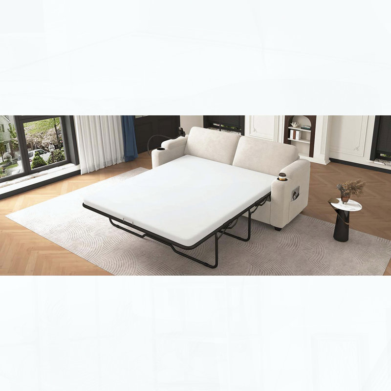 72.8" Sleeper Sofa with Full Size Mattress, Beige 