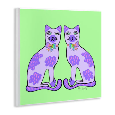 Purple Cats on Green Wall Plaque, design by Katie Conley