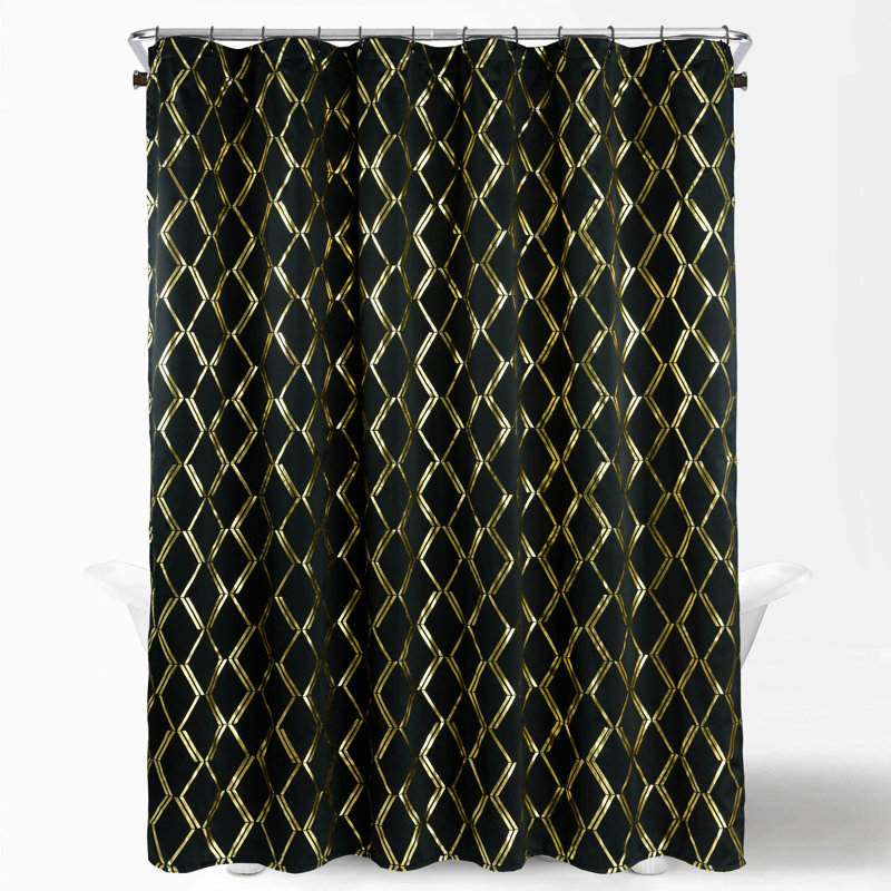 Geometric Shower Curtain, Black/Gold