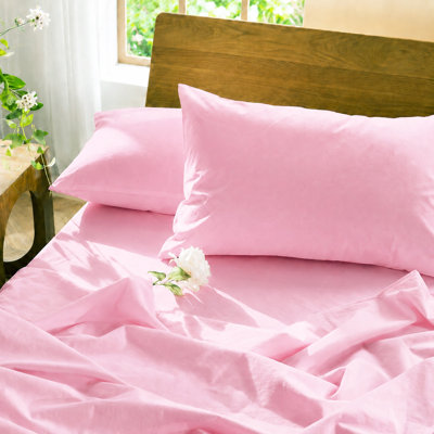 100% Cotton Pillow Cases Queen Size Set of 2, Linen-Like Textured Pink Pillowcases 20 x 30 Inches, Soft Breathable with Envelope Closure