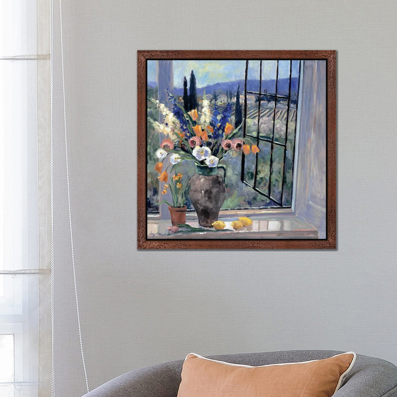 Tuscany Hillside II by Allayn Stevens - Painting on Canvas, 45.72 cm H x 45.72 cm W, Brown Floater Framed