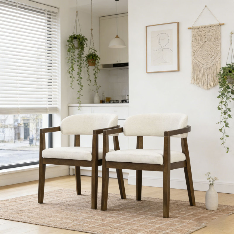 Chaise avec accoudoirs de salle à manger, Beige et gris foncé