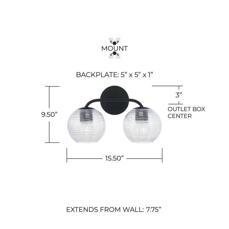 2 - Light Dimmable Vanity Light, Matte Black
