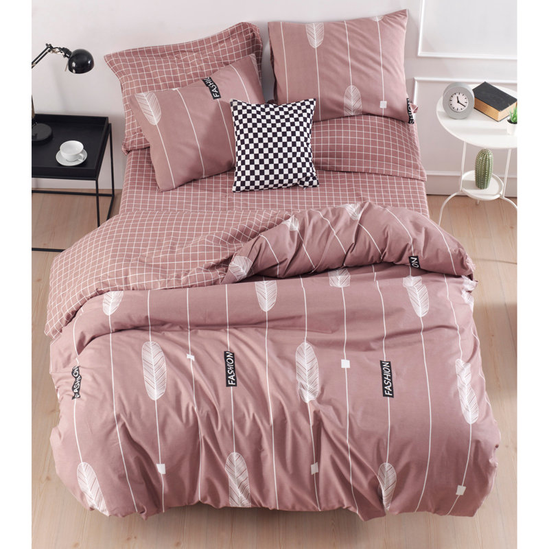 Ensemble de housse de couette 100% coton rose / blanc Ronneshia, Rose / blanc