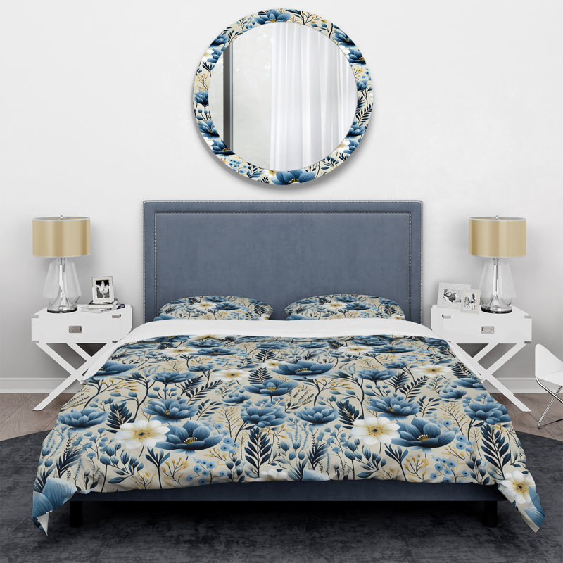 Ensemble de housse de couette à motif floral Blue Meadow Floral I, Housse de couette pour très grand lit et 2 très