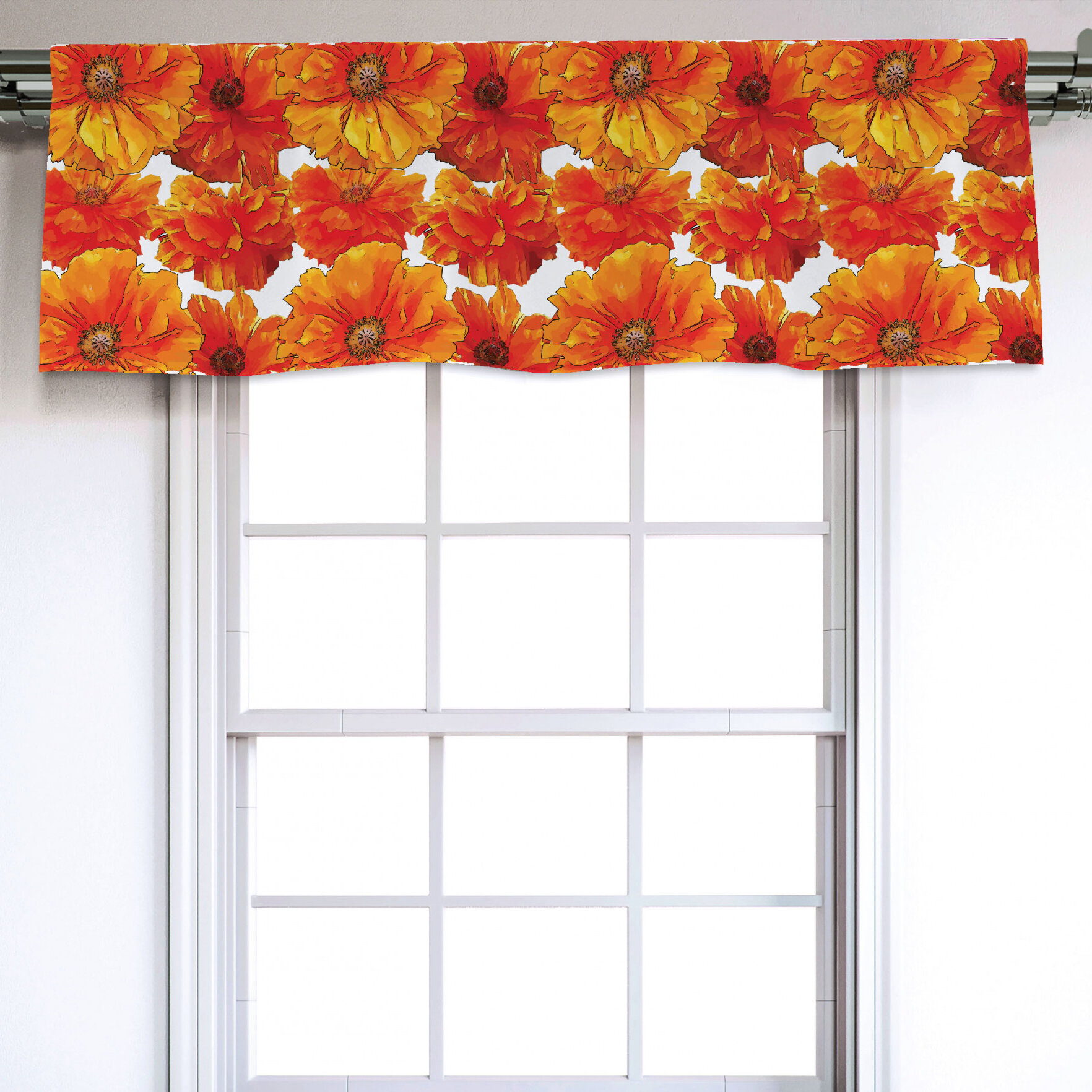 East Urban Home Floral Sateen Ruffled 54'' W Window Valance in | Wayfair