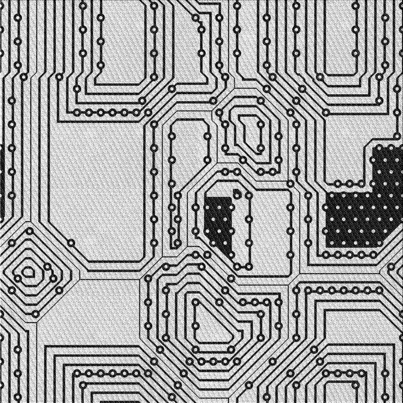 Tapis blanc/noir à motifs, Carré 8 pi