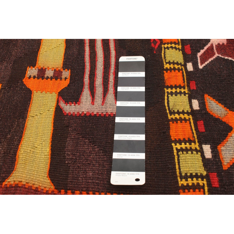 Tapis décoratif en laine de conception unique noué à la main des années 1980 5 pi 4 po x 11 pi 1 po Cvetelina