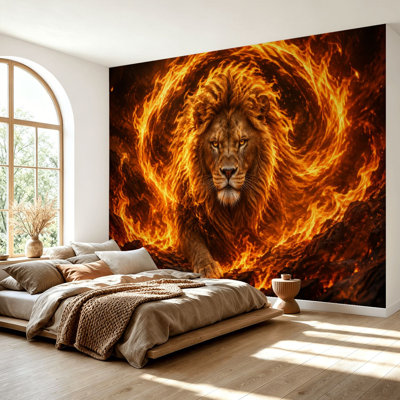 Papier peint adhésif autocollant Majestic Fiery Lion