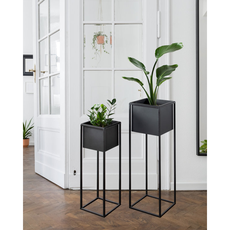 Ensemble de pots à fleurs en métal 2 pièces Azuolas, H 36,25 po x l 11 po x P 11 po