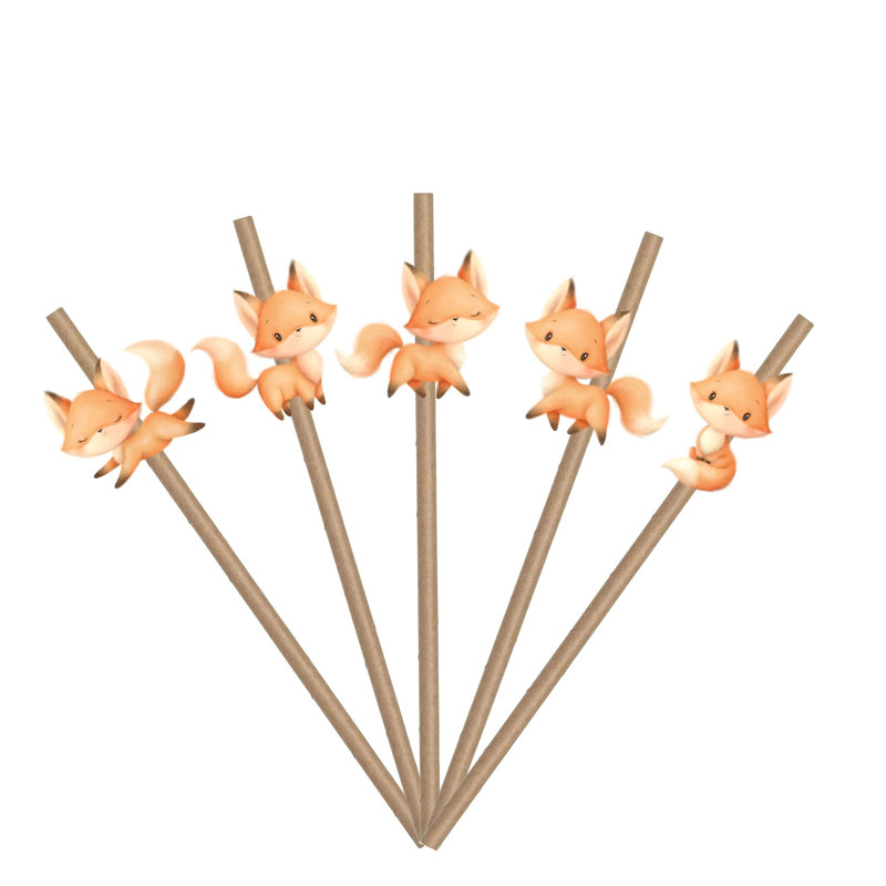 10 PCS Fox Woodland Animals Paper Straws