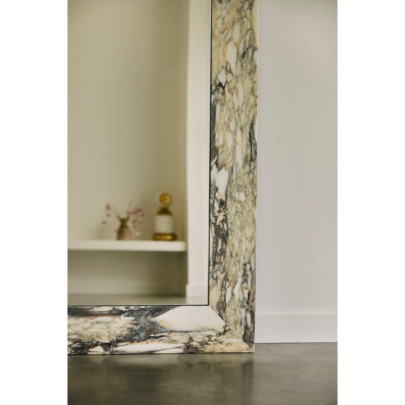 Suna 35 in. x 79 in. Natural Stone Marble Rectangular Framed Mirror