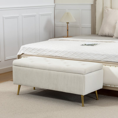 Banc de rangement avec repose-pieds avec pieds en acier, coffre de rangement de 43 po