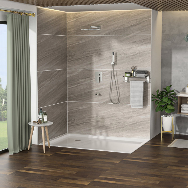 Unité de douche en nickel brossé avec bec de baignoire en cascade - Carré mural 10 pouces, 3 fonctions, Douche de pluie, à main, Système carré en nickel, Tête, Pièce