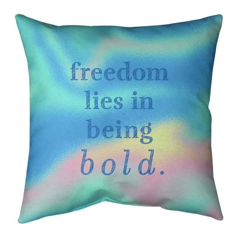 Housse de coussin en lin Handwritten Be Bold, 18 po x 18 po, Turquoise / Bleu