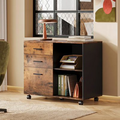 Classeur à 3 tiroirs en bois avec tablettes Corwynn