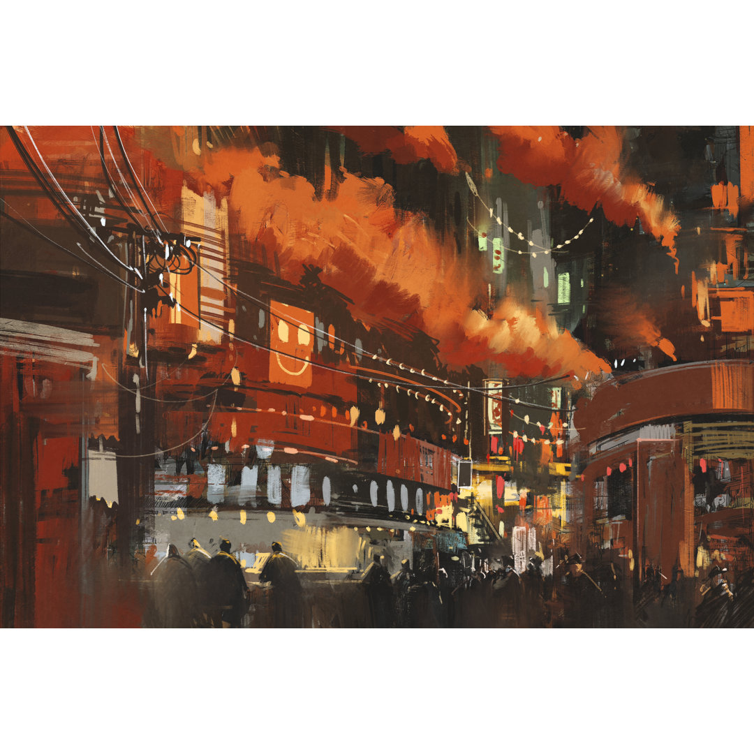 Sci-Fi Scene Showing Cyberpunk Cityscape by Grandfailure - Wrapped Canvas Print