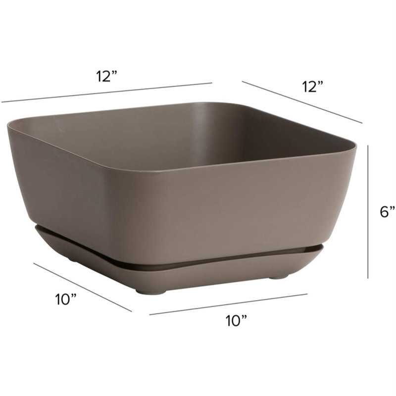 Novelty Majestic Garden Plastic Indoor/Outdoor Square Planter Pot, Taupe, 12in
