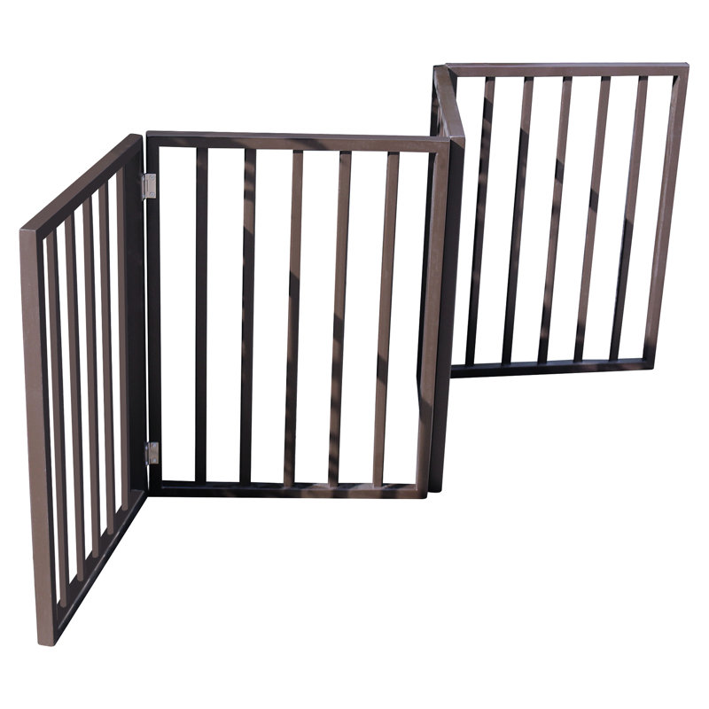Barrière pour animaux de compagnie en brun foncé - Porte en bois massif autoportante et pliable limitant la porte de la maison et le pliage de l'escalier pour se tenir à l'écart de certaines zones