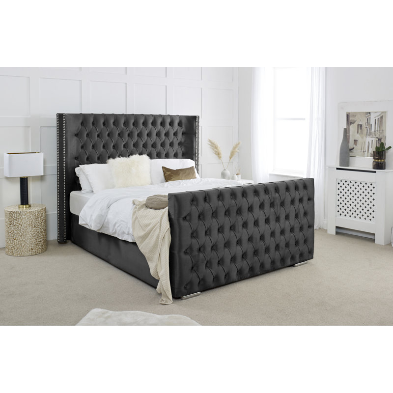 Jaina Upholstered Bed, Black, Double (4'6)
