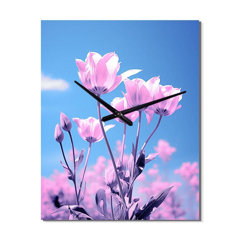 Horloge murale moderne fleurs roses et tulipes roses, Petit