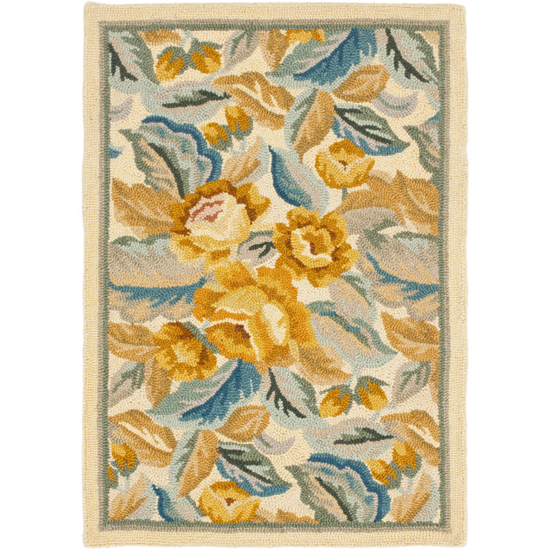 Chelsea Hand Hooked Wool Pile Floral Rug, Rectangle 5'3" x 8'3"