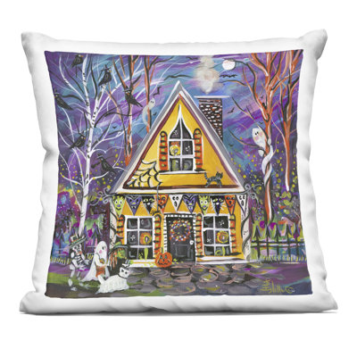 Costume Party Halloween House Decorative Printed Throw Pillow, design by Estelle Grengs