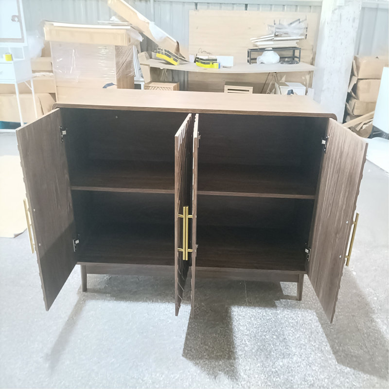Thaddeus Carved 4-Door Sideboard with Adjustable Shelves, Walnut