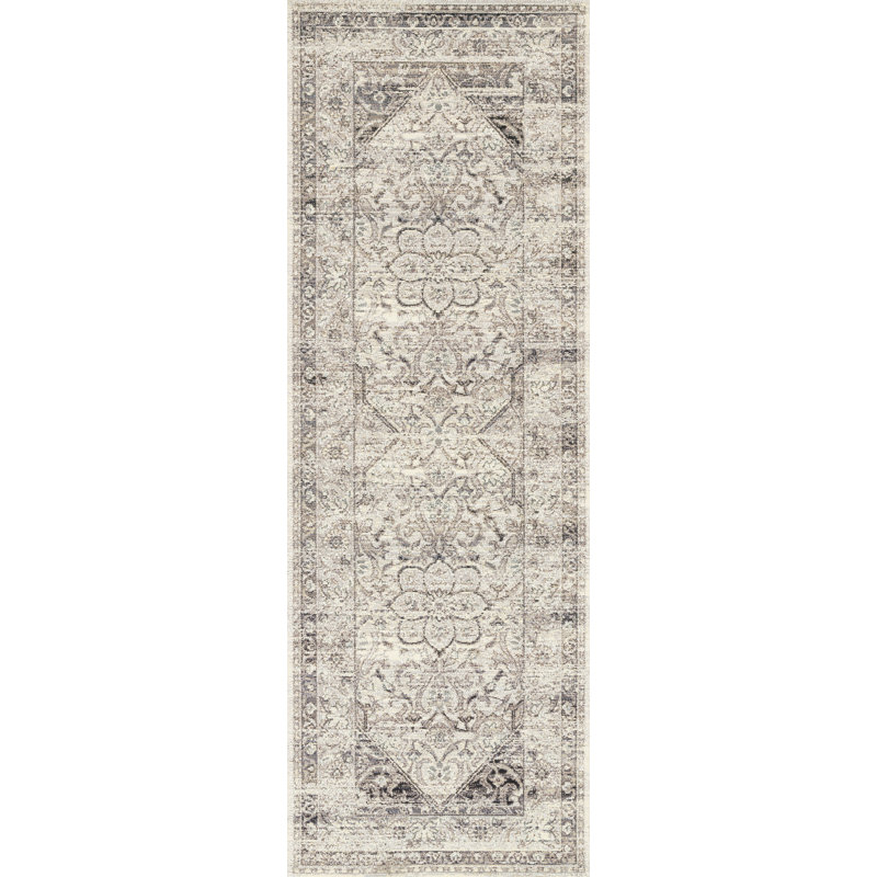 Tapis oriental gris pour l'intérieur et l'extérieur Kiera-Lee, Tapis de couloir 2 pi 5 po x 11 pi 2 po