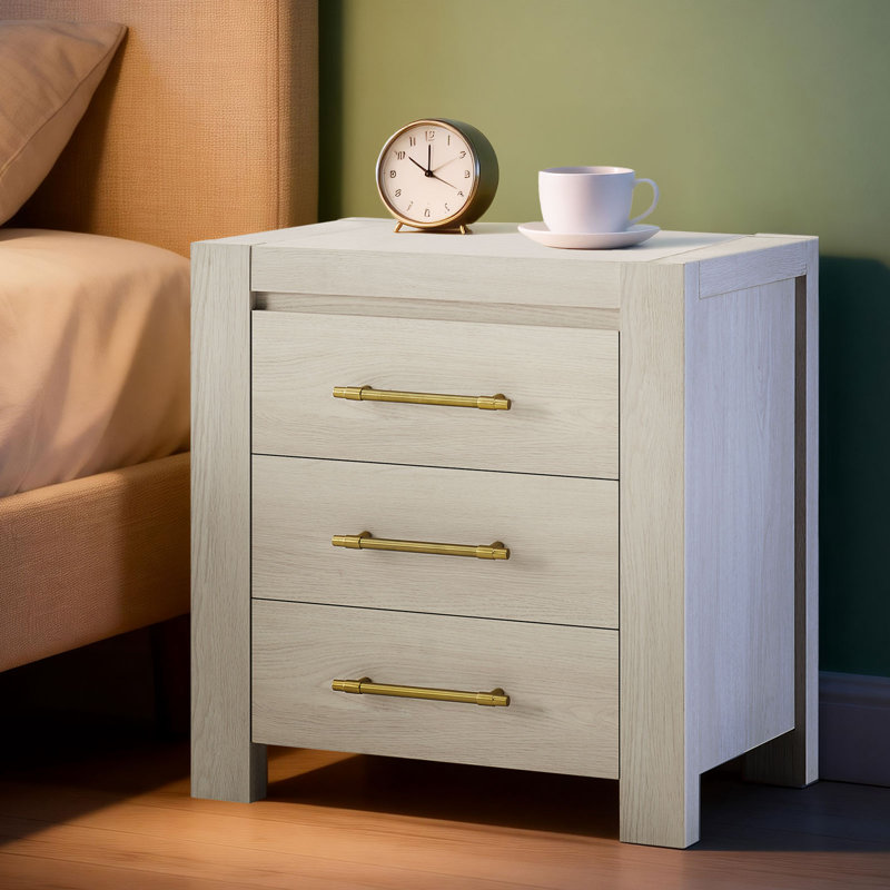 Table de chevet 24 po avec rangement à 3 tiroirs, Blanc