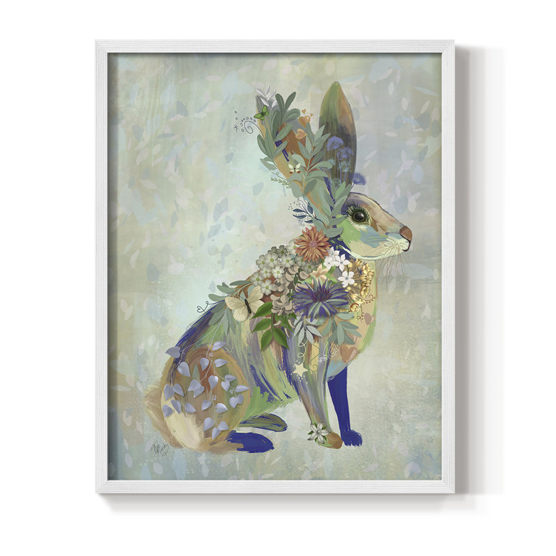 Fantastic Florals Hare, assis, reproduction encadrée - bois massif, Blanc, H 10 po x l 8 po