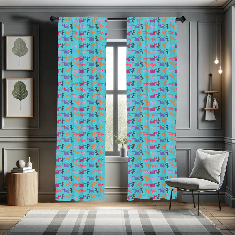 Dogs Semi-Sheer Rod Pocket Curtain Panels, 28" x 95"
