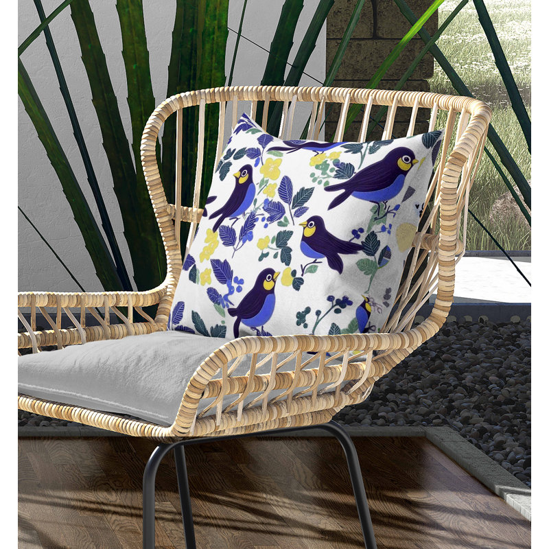 Coussin intérieur / extérieur Sweet Tweets, Bleu / Vert / Jaune, Carré 26 po
