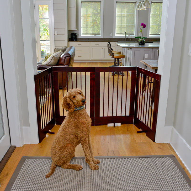 Oak 4-Panel Freestanding Solid Wood Pet Gate