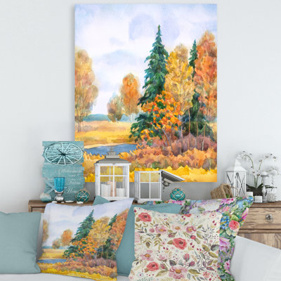 Forêt d'automne au bord du lac - Peinture sur toile