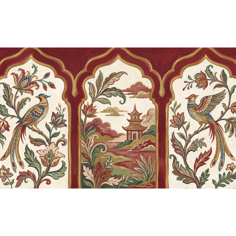 Décoration murale amovible de style chinois à panneaux arqués Chinoiserie, Texturé non collé, 120"x96"