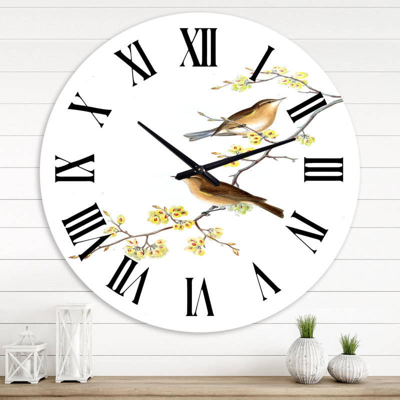 Petits oiseaux sur les branches d'arbre II - Horloge murale traditionnelle, Surdimensionné