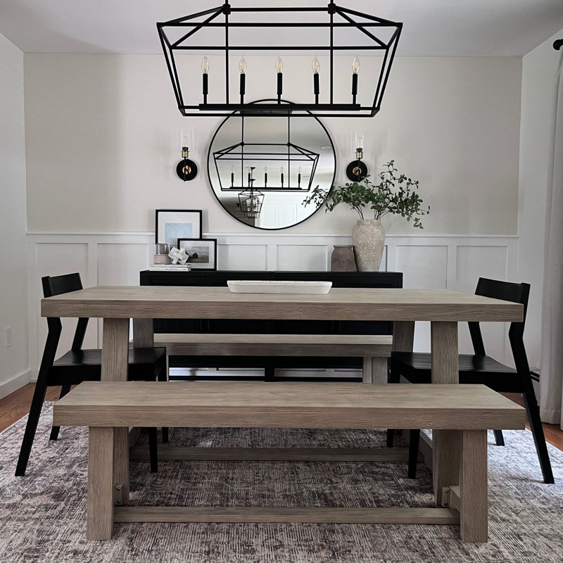 Linzy Pine Solid Wood Dining Table, Pecan Wirebrush, 36" W x 72" L