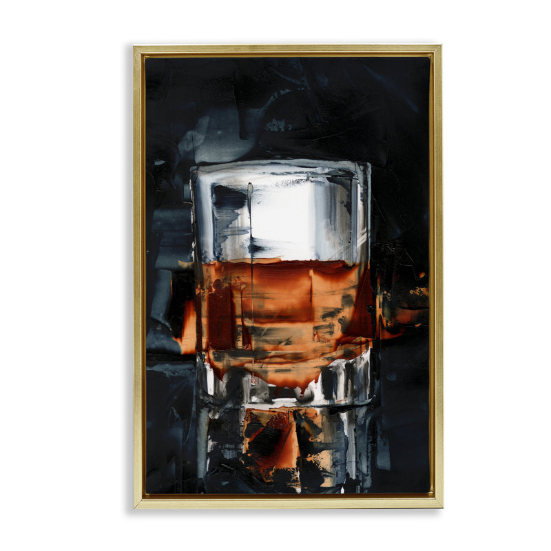  Toile flottante encadrée «Whiskey On Rocks» par Ethan Harper, H 25 po x l 17 po, Cadre flottant métallique doré